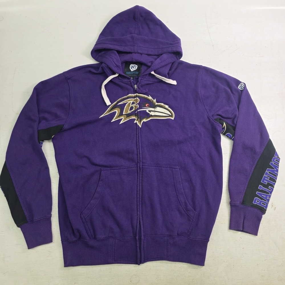 Baltimore Ravens Full Zip‎ Purple Hoodie NFL Official Hands High Men's Size L